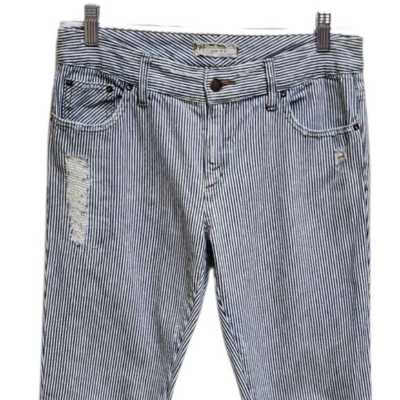 Free People Jeans Womens Size 27 Blue Cotton Striped Distressed Tapered Grunge - Picture 4 of 10